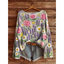 Plus Size, Women's Plus Size  Oversized Christmas Sweater - Boat Neck & Off-the-Shoulder/One-Shoulder Winter Sweater with Snowflake, Reindeer & Tree Patterns in Green, Golden, Red, - Soft Breathable Loose Fit Pullover Suitable for Holiday Parties &