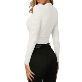 Womens Fashion Deep V Neck Sexy Wrap Sweater Long Sleeve Slim-Fitted Knitted Jumper Top