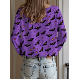 Plus Size - Women'S Fashion Off-the-Shoulder, One-Shoulder, and Boat Neck Sweaters-Personalized oversized sweater Halloween Party Women Sweater Soft Loose Pullover Thin Material Wearing During Trick-or-Treating Comfortable and Festive Atmosphere