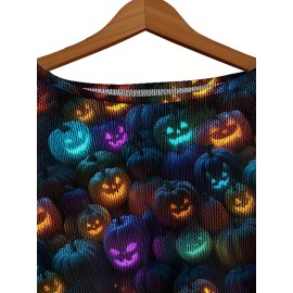 Plus Size - Women'S Fashion Off-the-Shoulder, One-Shoulder, and Boat Neck Sweaters-Personalized oversized sweater Halloween Party Women Sweater Soft Loose Pullover Thin Material Wearing During Trick-or-Treating Comfortable and Festive Atmosphere