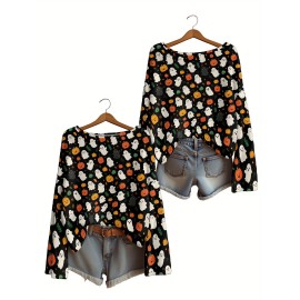 Plus Size - Women'S Fashion Off-the-Shoulder, One-Shoulder, and Boat Neck Sweaters-Personalized oversized sweater Halloween Party Women Sweater Soft Loose Pullover Thin Material Wearing During Trick-or-Treating Comfortable and Festive Atmosphere