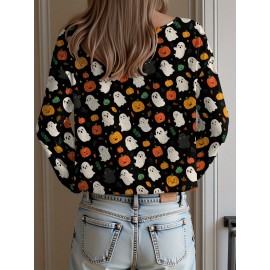 Plus Size - Women'S Fashion Off-the-Shoulder, One-Shoulder, and Boat Neck Sweaters-Personalized oversized sweater Halloween Party Women Sweater Soft Loose Pullover Thin Material Wearing During Trick-or-Treating Comfortable and Festive Atmosphere