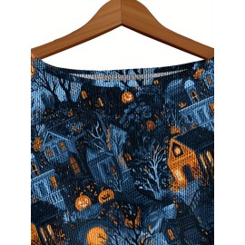 Plus Size - Women'S Fashion Off-the-Shoulder, One-Shoulder, and Boat Neck Sweaters-Personalized oversized sweater Halloween Party Women Sweater Soft Loose Pullover Thin Material Wearing During Trick-or-Treating Comfortable and Festive Atmosphere