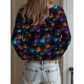 Plus Size - Women'S Fashion Off-the-Shoulder, One-Shoulder, and Boat Neck Sweaters-Personalized oversized sweater Halloween Party Women Sweater Soft Loose Pullover Thin Material Wearing During Trick-or-Treating Comfortable and Festive Atmosphere