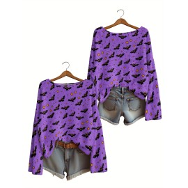 Plus Size - Women'S Fashion Off-the-Shoulder, One-Shoulder, and Boat Neck Sweaters-Personalized oversized sweater Halloween Party Women Sweater Soft Loose Pullover Thin Material Wearing During Trick-or-Treating Comfortable and Festive Atmosphere