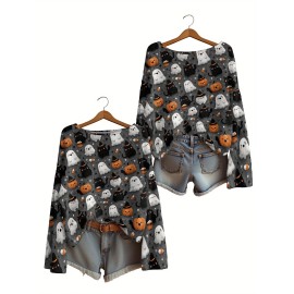 Plus Size - Women'S Fashion Off-the-Shoulder, One-Shoulder, and Boat Neck Sweaters-Personalized oversized sweater Halloween Party Women Sweater Soft Loose Pullover Thin Material Wearing During Trick-or-Treating Comfortable and Festive Atmosphere