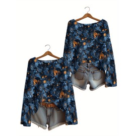 Plus Size - Women'S Fashion Off-the-Shoulder, One-Shoulder, and Boat Neck Sweaters-Personalized oversized sweater Halloween Party Women Sweater Soft Loose Pullover Thin Material Wearing During Trick-or-Treating Comfortable and Festive Atmosphere