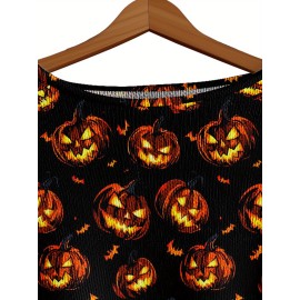 Plus Size - Women'S Fashion Off-the-Shoulder, One-Shoulder, and Boat Neck Sweaters-Personalized oversized sweater Women'S Gothic Style Pink and Black Skull Print Sweater- Long Sleeve Loose Breathable Top with Ruffled Collar