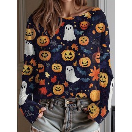 Plus Size - Women'S Fashion Off-the-Shoulder, One-Shoulder, and Boat Neck Sweaters-Personalized oversized sweater Women'S Gothic Style Pink and Black Skull Print Sweater- Long Sleeve Loose Breathable Top with Ruffled Collar