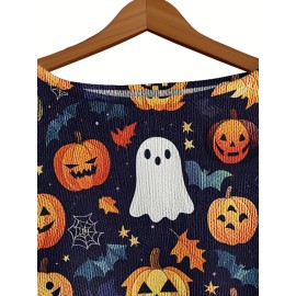 Plus Size - Women'S Fashion Off-the-Shoulder, One-Shoulder, and Boat Neck Sweaters-Personalized oversized sweater Women'S Gothic Style Pink and Black Skull Print Sweater- Long Sleeve Loose Breathable Top with Ruffled Collar