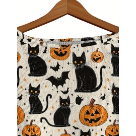 Plus Size - Women'S Fashion Off-the-Shoulder, One-Shoulder, and Boat Neck Sweaters-Personalized oversized sweater Women'S Gothic Style Pink and Black Skull Print Sweater- Long Sleeve Loose Breathable Top with Ruffled Collar