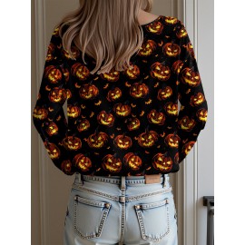 Plus Size - Women'S Fashion Off-the-Shoulder, One-Shoulder, and Boat Neck Sweaters-Personalized oversized sweater Women'S Gothic Style Pink and Black Skull Print Sweater- Long Sleeve Loose Breathable Top with Ruffled Collar