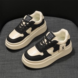 Winter Thick Sole Fleece Lined White Shoes Women | New Non Slip Small Size Lace Up Height Increasing Black White Panda Plush Shoes, Casual Style with Polyurethane Upper and Rubber Sole, Women Shoes, Sneakers