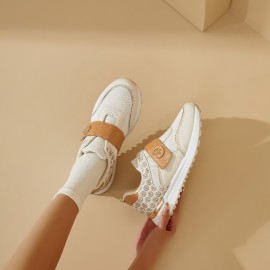 Women's Sports Mesh Shoes, New Breathable Thick-Sole Versatile Running Shoes, Fashion Casual Travel Sneakers with Soft Sole and Hook-and-Loop Closure, Women Shoes