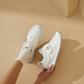 Women's Sports Mesh Shoes, New Breathable Thick-Sole Versatile Running Shoes, Fashion Casual Travel Sneakers with Soft Sole and Hook-and-Loop Closure, Women Shoes