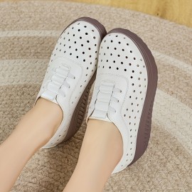 Women's Breathable Loafers Flat Shoes with Perforated Thick Sole, Fashionable Versatile Spring Summer Autumn All-Season Ladies' Height-Increasing Shoes, Women Shoes, Sneakers