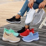 1 Pair Women'S Plus Size Knit Sports Shoes | All-season Lightweight, Soft, Non-slip Lace-up Walking Shoes with Fabric Upper and EVA Sole, Fashionable Solid Color for Daily Commute and Running, Women Shoes, Sneakers