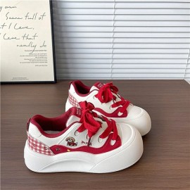 Ladies Color Block Thick Sole Height Increasing White Sneakers | Spring New Lightweight Versatile Student Casual Platform Shoes with Microfiber Upper, Rubber Sole, and Plush Lining, Women Shoes