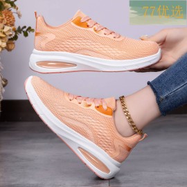 Women's Lightweight Breathable Sneakers - Low-Top Lace-Up Sneakers with Round Toe, Sole & Cushioned Sole Suitable for Sports, Gym,, Casual Wear - Spring Outdoor Minimalist Solid Color (Hand Washable), Women Shoes