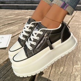 Women's Solid Color Comfort Sneakers - Low-Top Running Sneakers, Casual Lace-Up Outdoor Shoes, Women Shoes