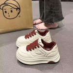 Hot-Selling Women'S Bread Shoes New Thick-Soled Versatile Super Popular White Shoes | Soft-Soled Height-Increasing Casual Sports Sneakers with Lace-up Closure, Plain Toe, Solid Color, Tassel Embellishment, Fabric Upper and Inner, Rubber Sole