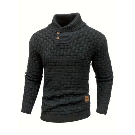 Men's Casual Waffle Knit Lapel Button Sweater