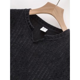 Men's Fashion Casual Long Sleeve Henley Shirt | Premium Houndstooth Jacquard Henley Collar T-Shirt | Notched V-Neck Design | Loose-Fit Comfortable Henley Tee | Essential Golf Wear | Breathable, Warm, and Skin-Friendly | for Indoor Gatherings and