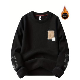 Men'S Thick Fleece-Like Warm Pullover Sweater - Winter Warmth Loose Fit Round Neck Sweater with Ribbed Cuffs & Hem, Solid Casual Knit Sweater for Men, Cozy Layering Top for Fall and Winter, Durable Base Layer (No Visible Seams)