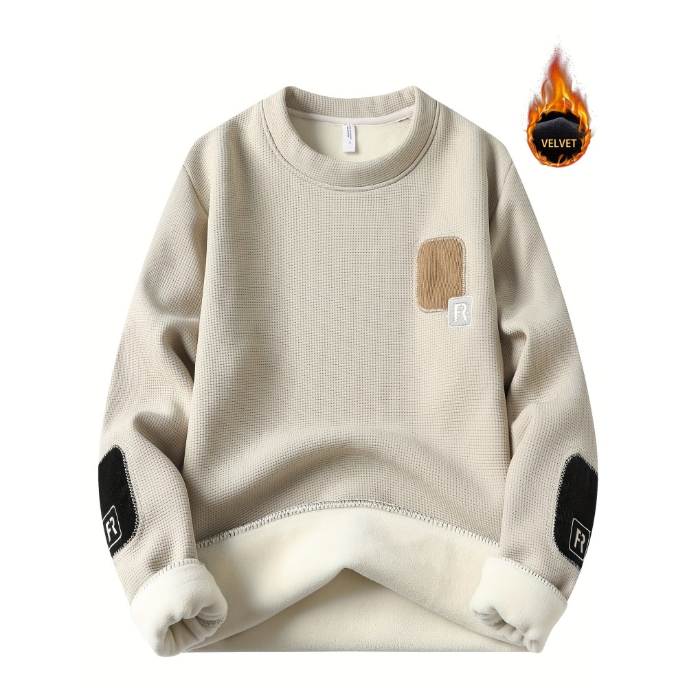 Men'S Thick Fleece-Like Warm Pullover Sweater - Winter Warmth Loose Fit Round Neck Sweater with Ribbed Cuffs & Hem, Solid Casual Knit Sweater for Men, Cozy Layering Top for Fall and Winter, Durable Base Layer (No Visible Seams)