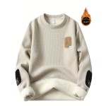 Men'S Thick Fleece-Like Warm Pullover Sweater - Winter Warmth Loose Fit Round Neck Sweater with Ribbed Cuffs & Hem, Solid Casual Knit Sweater for Men, Cozy Layering Top for Fall and Winter, Durable Base Layer (No Visible Seams)