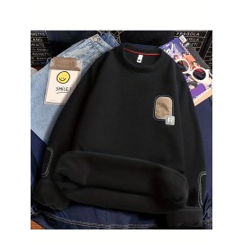 Men'S Thick Fleece-Like Warm Pullover Sweater - Winter Warmth Loose Fit Round Neck Sweater with Ribbed Cuffs & Hem, Solid Casual Knit Sweater for Men, Cozy Layering Top for Fall and Winter, Durable Base Layer (No Visible Seams)