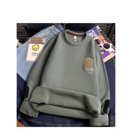 Men'S Thick Fleece-Like Warm Pullover Sweater - Winter Warmth Loose Fit Round Neck Sweater with Ribbed Cuffs & Hem, Solid Casual Knit Sweater for Men, Cozy Layering Top for Fall and Winter, Durable Base Layer (No Visible Seams)