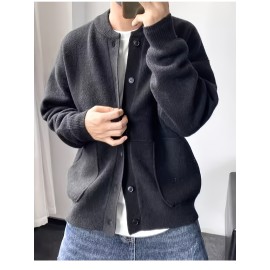 Men's Heavy Knit Cardigan Sweater Jacket - Soft Warm Winter Coat with Button Front, Oversized Long Length Suitable for Office & Casual Wear, Cream/Beige/Gray - Machine Washable Layering Coat, Christmas Gift for Men