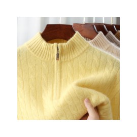 Men'S Solid Color Velvet Sweater with a Half Zip And a Mock Neck, Suitable for Business Casual Wear, Made from Velvet Knit.