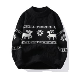 Men's Winter Warm Sweater - Casual Round Neck Long Sleeve Jacquard Pullover, Pattern Soft Thermal Sweaters for Weather, Tax-Free Free Shipping (Hand Washable)