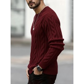 New Autumn-Winter Men's Casual Commuter Solid Color Crew Neck Knit Pullover