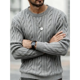 New Autumn-Winter Men's Casual Commuter Solid Color Crew Neck Knit Pullover