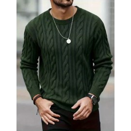 New Autumn-Winter Men's Casual Commuter Solid Color Crew Neck Knit Pullover