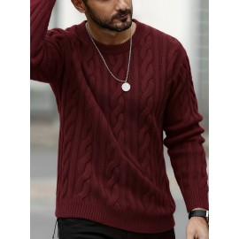 New Autumn-Winter Men's Casual Commuter Solid Color Crew Neck Knit Pullover