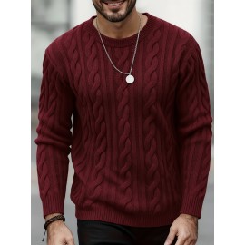 New Autumn-Winter Men's Casual Commuter Solid Color Crew Neck Knit Pullover