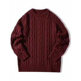 New Autumn-Winter Men's Casual Commuter Solid Color Crew Neck Knit Pullover