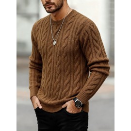 New Autumn-Winter Men's Casual Commuter Solid Color Crew Neck Knit Pullover