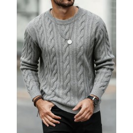 New Autumn-Winter Men's Casual Commuter Solid Color Crew Neck Knit Pullover