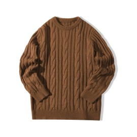 New Autumn-Winter Men's Casual Commuter Solid Color Crew Neck Knit Pullover