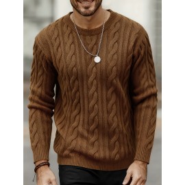 New Autumn-Winter Men's Casual Commuter Solid Color Crew Neck Knit Pullover