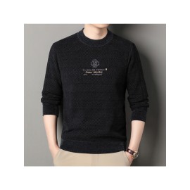 1pc Men's Winter Fall -Lined Thickened Sweatshirt - Printed Crew Neck Warm Knitwear Casual Base Layer Sweater for Daily Wear, Outdoor Errands & Family Gatherings