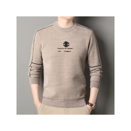 1pc Men's Winter Fall -Lined Thickened Sweatshirt - Printed Crew Neck Warm Knitwear Casual Base Layer Sweater for Daily Wear, Outdoor Errands & Family Gatherings