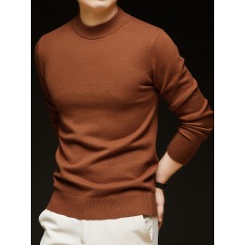 Men'S Casual Pullover Long-Sleeve Sweater for Spring And Autumn, Made of Velvet Blend, Versatile Solid Color, Featuring a Easy High-Neck Design, Knit
