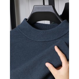 Men'S Casual Pullover Long-Sleeve Sweater for Spring And Autumn, Made of Velvet Blend, Versatile Solid Color, Featuring a Easy High-Neck Design, Knit