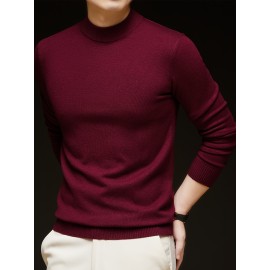 Men'S Casual Pullover Long-Sleeve Sweater for Spring And Autumn, Made of Velvet Blend, Versatile Solid Color, Featuring a Easy High-Neck Design, Knit